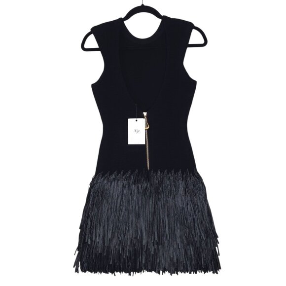 Aje Rushes Raffia Black Knit Mini Dress Size S NWT - Picture 7 of 10